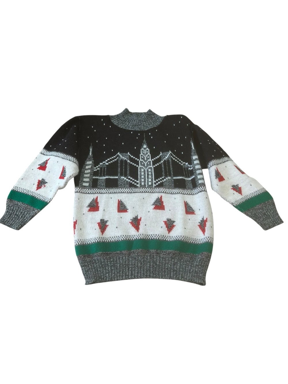 Vintage Justin Allen Womens S NYC Skyline ugly Christmas Sweater Made USA multi - Picture 2 of 9